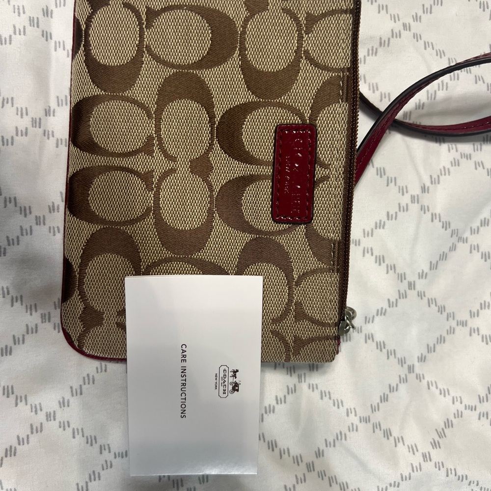 Coach Tan and Red Signature Wristlet